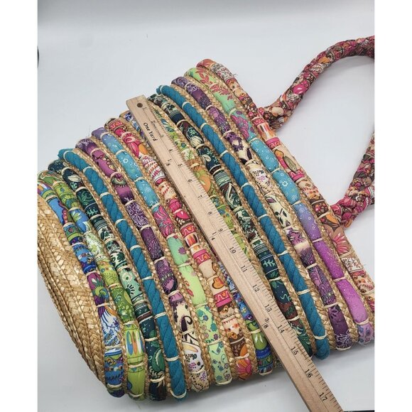 Cappelli Straworld Colorful Beach Tote Straw w/ Multicolor Fabric Boho Festival - Picture 10 of 10